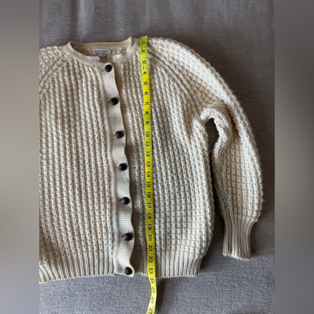 Vintage 100% Wool Chunky Knit Cardigan Cream Fisherman Sweater WPL 13436 Size 40 - Picture 14 of 14